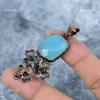 Square Natural Blue Chalcedony Copper Electroformed Handcrafted Pendant Jewelry VP-45