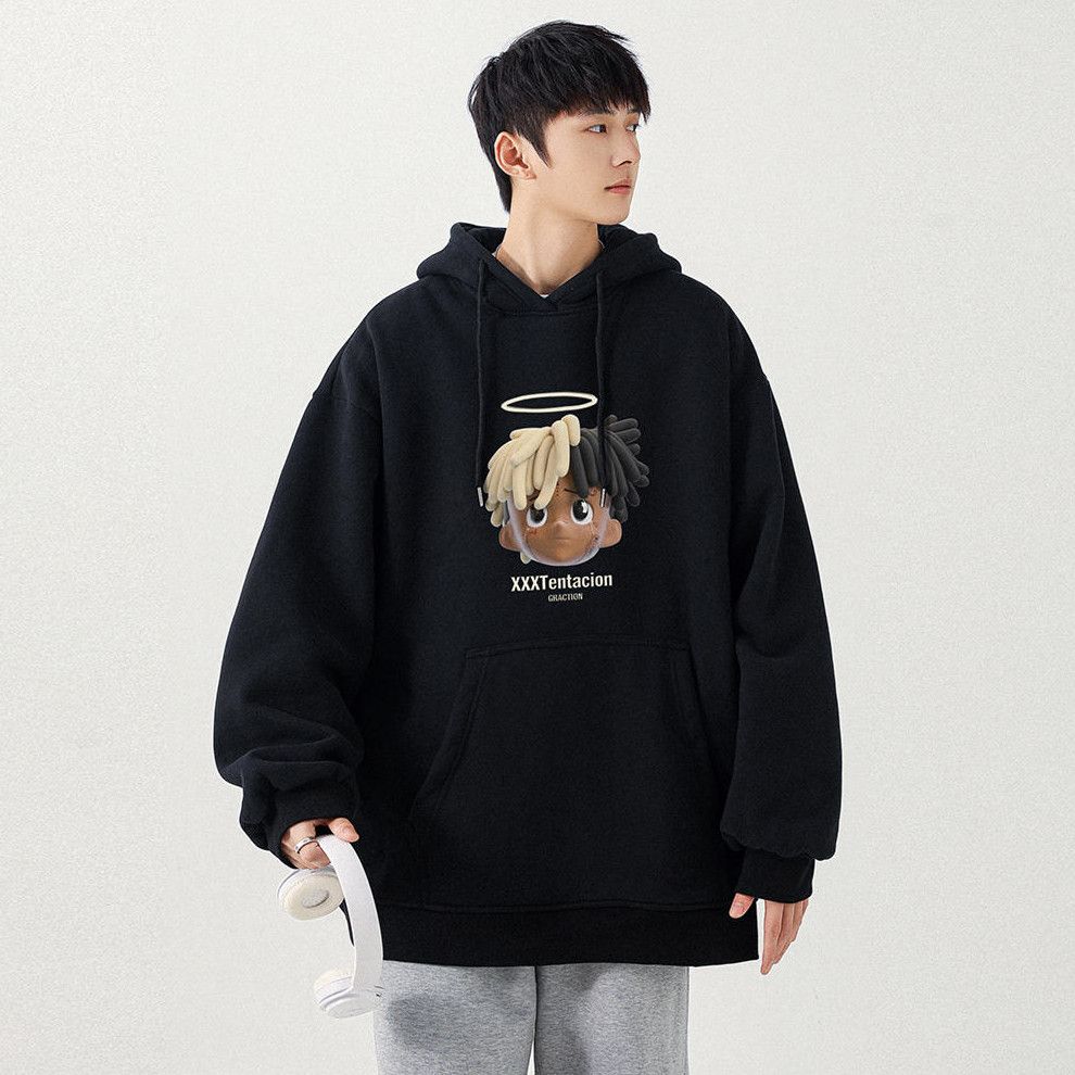 Европейская и американская уличная мода мужской свитер с капюшоном дизайн меньшинств одежда для влюбленных больших размеров модный бренд верхнее пальто XXL чёрный 2669₽