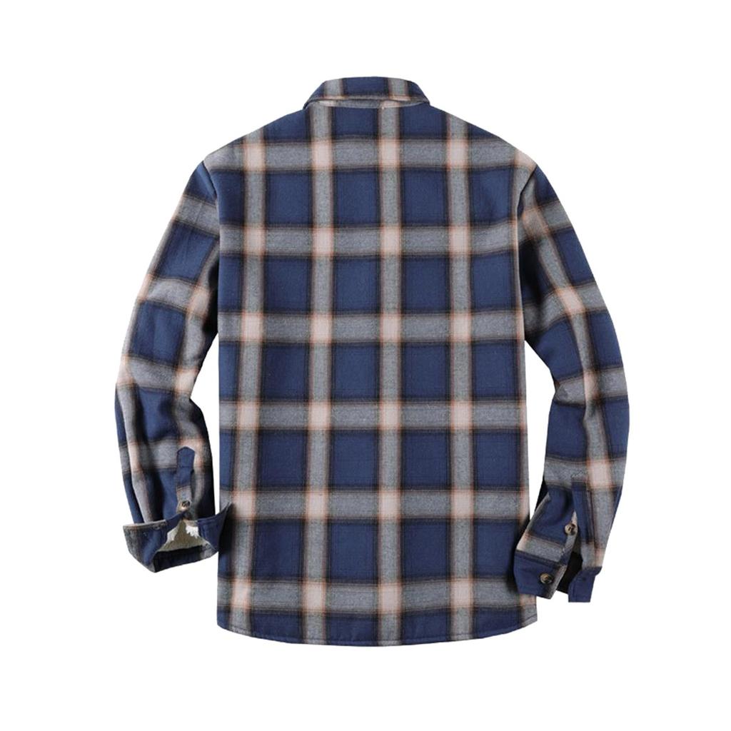 Men's Casual Fashion Plaid Printing Loose Lapel Long Sleeve Shirt Tops Blouse