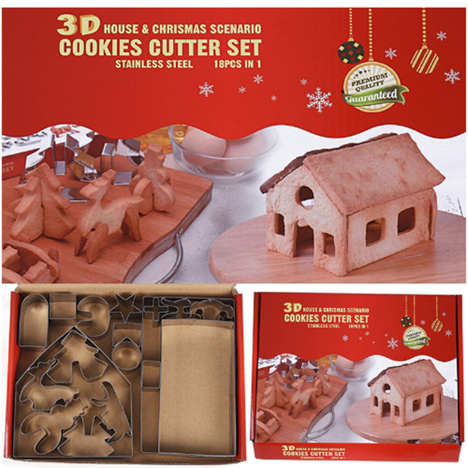 Christmas Stainless Steel 3D Stereo Cookie Mold Gingerbread House Mold 18Pcs