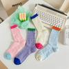 Summer Thin Mid-calf Socks, Women's Mesh Hollowed-out Color-blocking Pile Socks, Dopamine Color Series, Cute Long Socks for Girls, Trendy