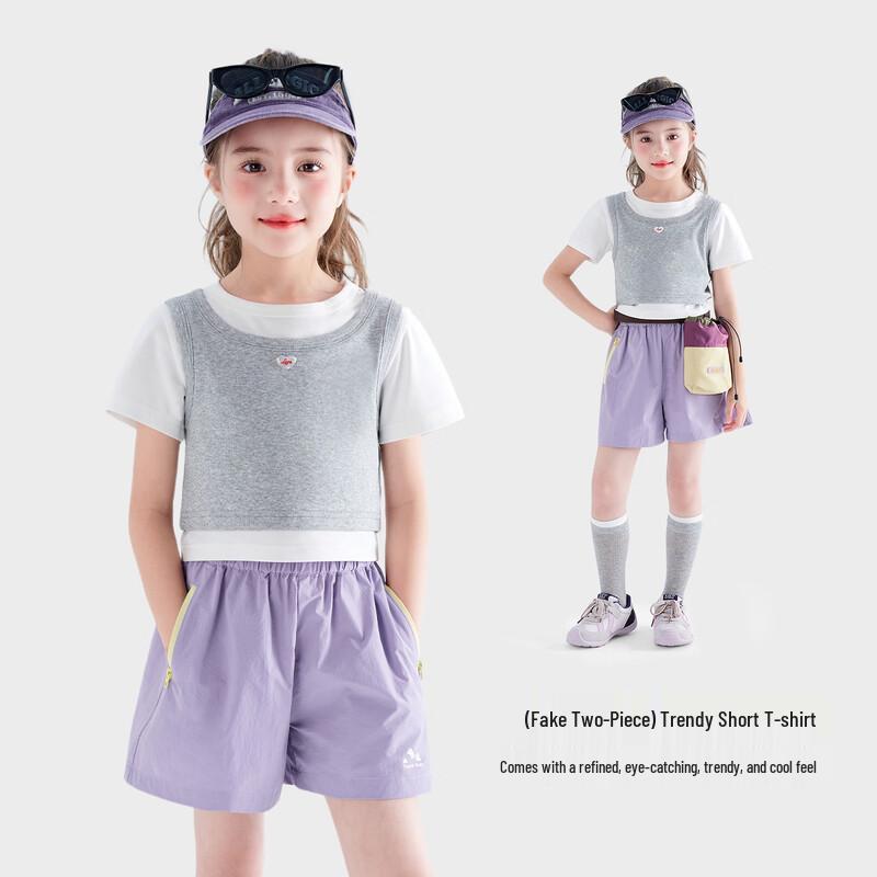 Girls  Color-Block Faux Two-Piece Short Sleeve T-Shirt 150