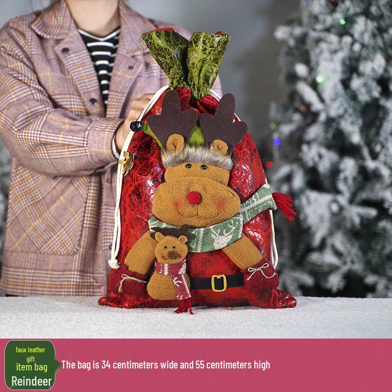 Three-Dimensional Santa Claus Burlap Backpack Candy Bag - Large Christmas Gift Decoration