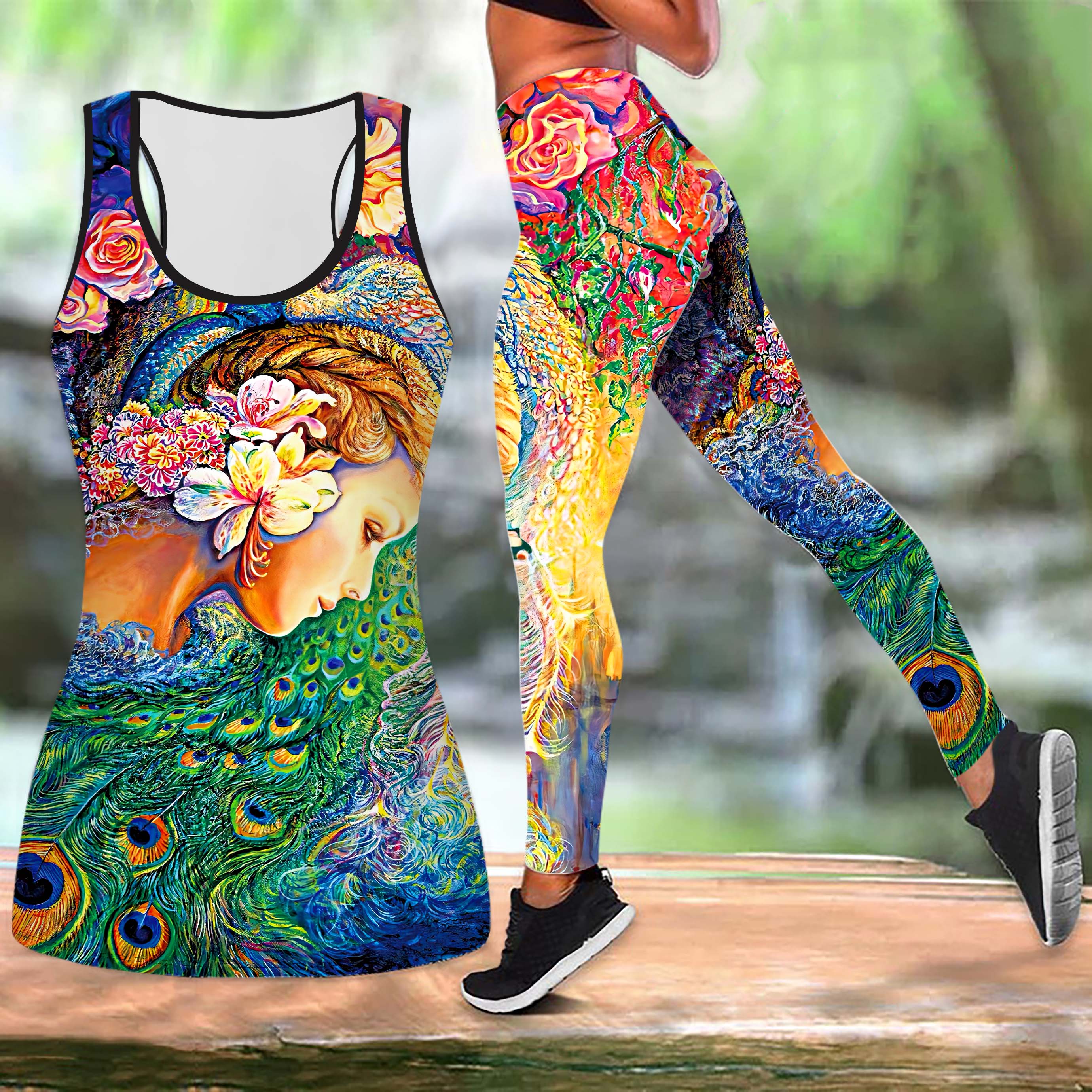 

Одяг для йоги з принтом павиного пір я для жінок Модні легінси для тренувань Фітнес Спорт Повсякденний набір для йоги Спортивний костюм XS рожевий