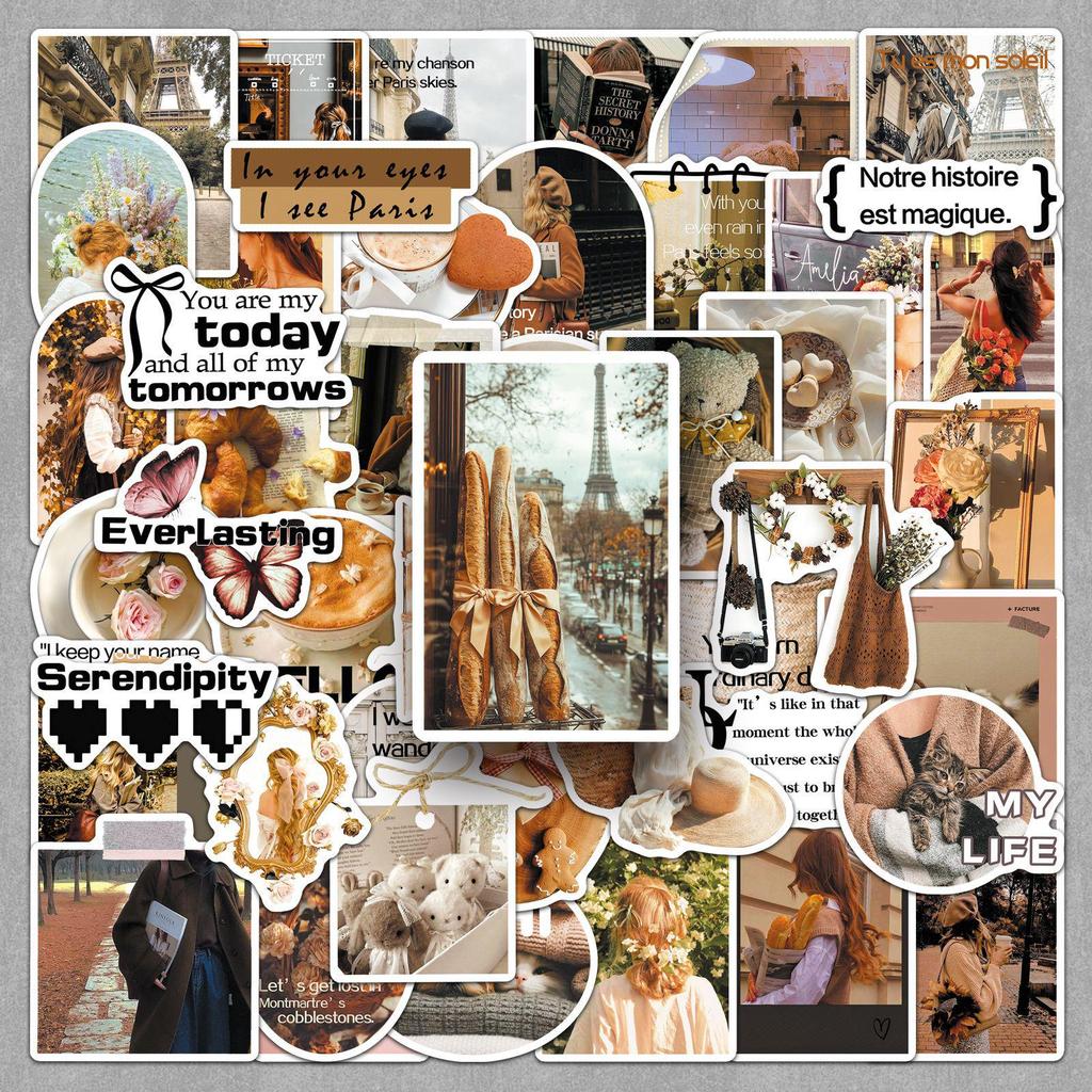 50 French Romantic Retro Stickers: Artistic Phone Case & Journal DIY