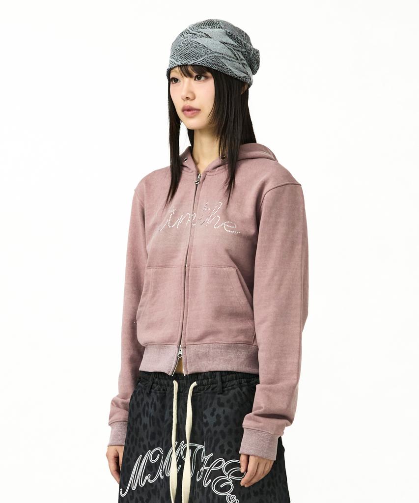 Mimthewardrobe Hotfix Logo Crop Zip-Up Hoodie_Pigment Pink