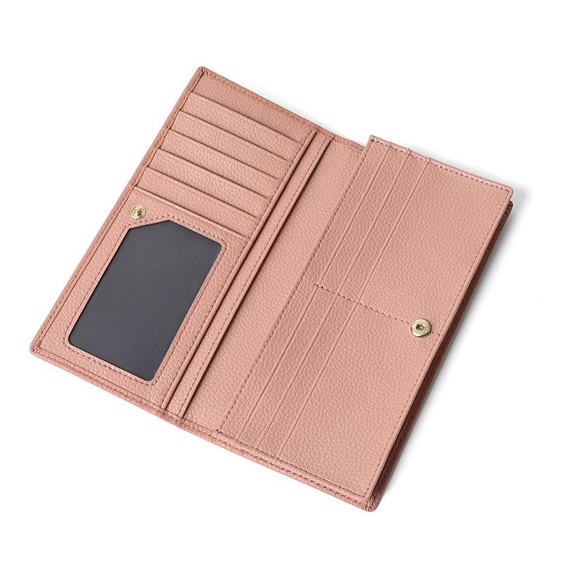 Cowhide Wallet Women's Long Folding Wallet Wallet Wallet Ticket Clip Clutch Retro Multi-function Change