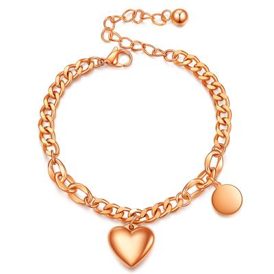 Trendiges kubanisches Gliederkettenarmband, weiblich, Titanstahl, Herz, rund, Edelstahl, kann Schrift schnitzen, verstellbares Armband