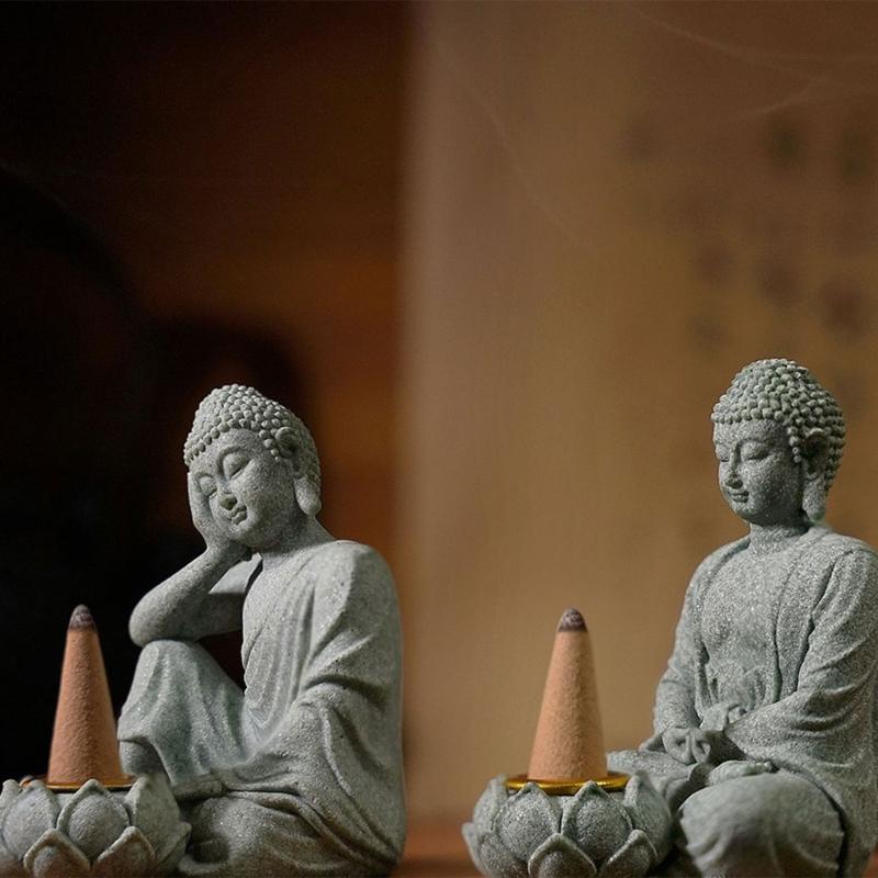 Meditating Buddhas Figurine Stone Sculpture with Tealight Holder Meditation Statue Garden and Indoor Decoration