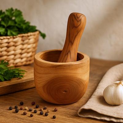 Mortier et pilon Bois de teck Petit set de 2 pièces