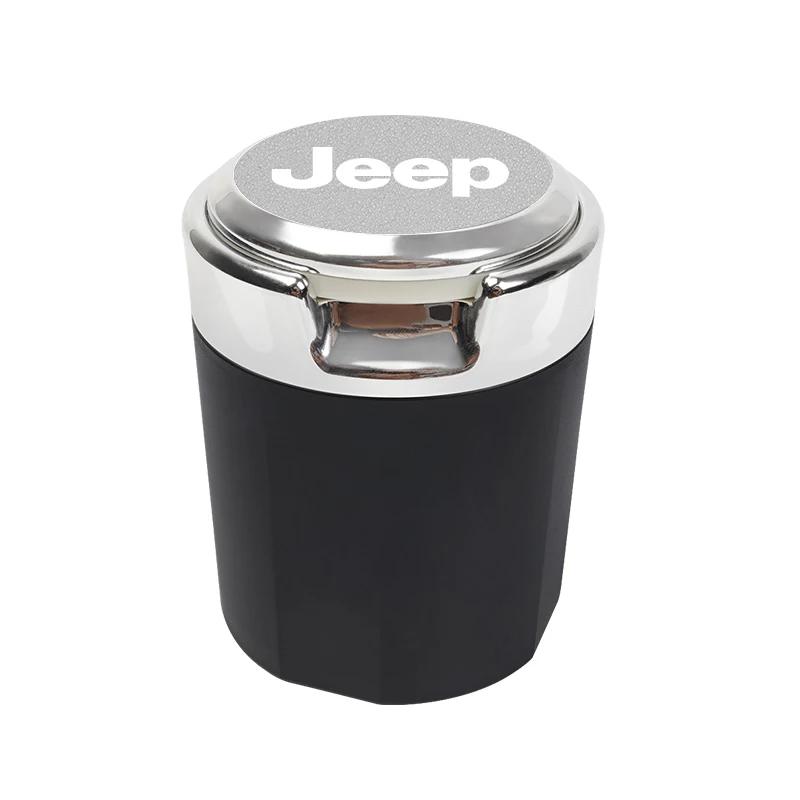 For Jeep Car Ashtray LED Light Portable Ashes Ash Accessories For Jeep Grand Cherokee Wrangler JK Gladiator Compass Renegade