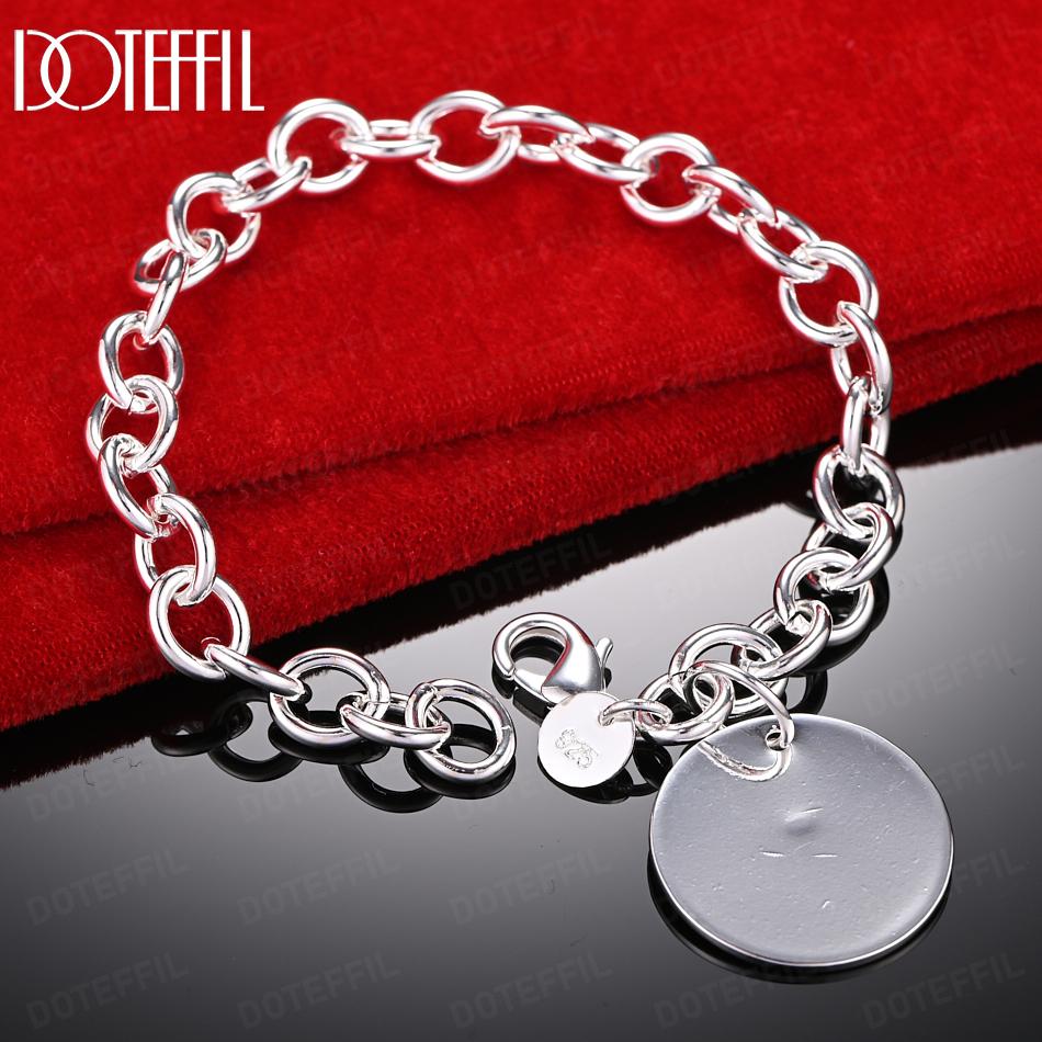 925 Sterling Silver Round Pendant Bracelet Wedding Jewelry