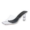 Fashion Luxury Rhinestone Thin Heel Women Sandals Transparent PVC Square Toe Slide Sandals Summer Fashion Sexy Open Toe Designer Shoes