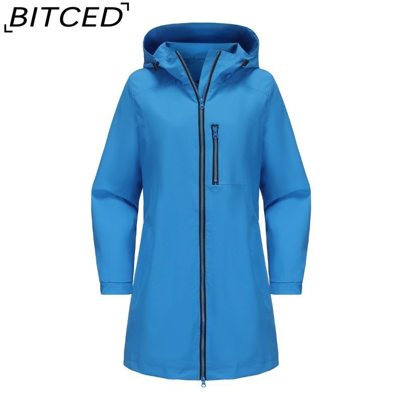 

BITCED Women s Outdoor Sports Water-Resistant Trench Coat with Hood Long-Sleeved Spring/Autumn Loose-Fit Casual Windbreaker XXXL синий