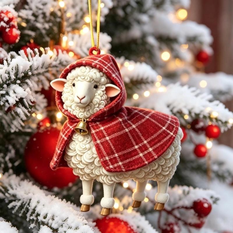 2D Flat Christmas Goat Hanging Ornament Christmas Tree Car Rearview Mirror Animal Hanging Decoration Simulation Acrylic Keychain