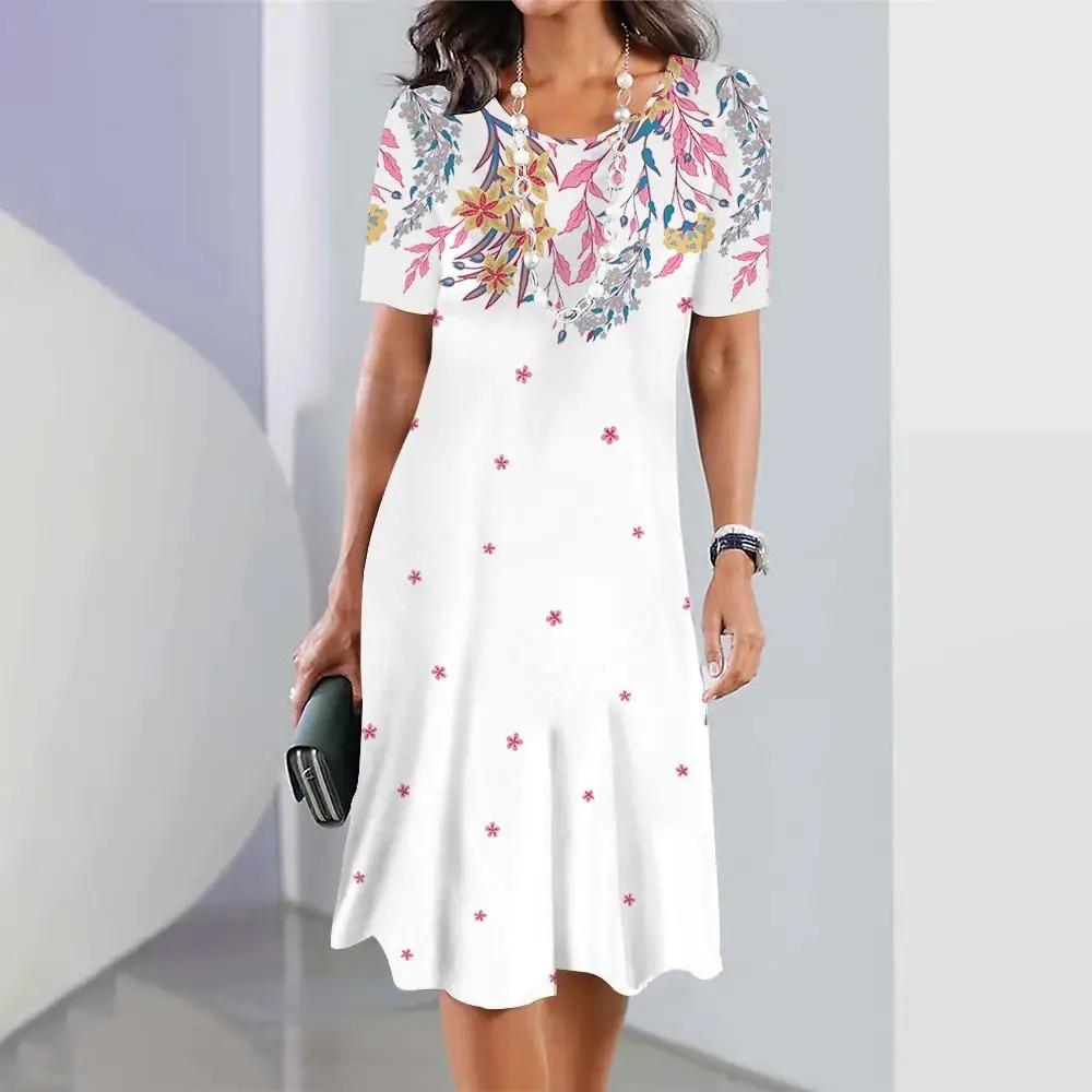 Autumn Women Flower Print Pullover Dress Tops Retro Short Sleeves Elegant Party Dress Beautiful Clothes Fashion Vestidos