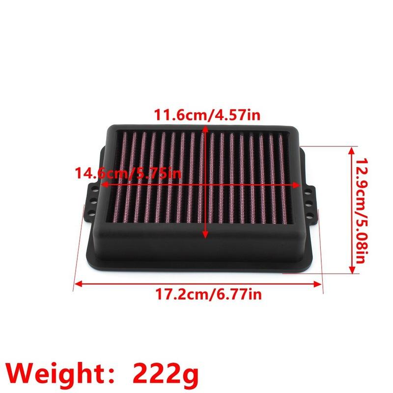 Motorcycle accessories for BMW F750GS, F850GS, F900R, and F900XR high-flow retrofit air filters.