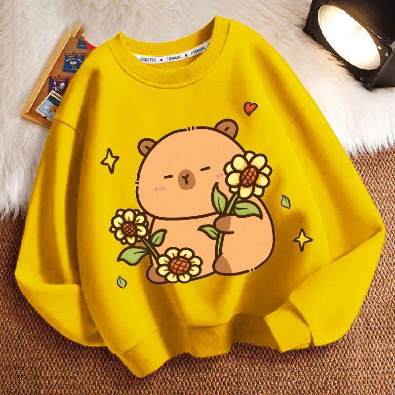 Girls' Fashion Cartoon Capibara Hoodie Spring and Autumn Children's Loose Round-neck Long-sleeved Hoodie