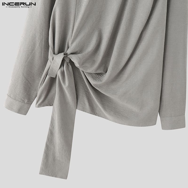 INCERUN 2PCS Men High Neck Long Sleeve Twisted T-shirt Long Ruffled Layers Pants Culottes Sets Outfits