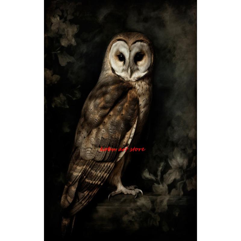 Owls Vintage Poster Canvas Painting Dark Retro Bird Owl Print Wall Art Pictures Moody Farmhouse Gallery Room Wall Decoration