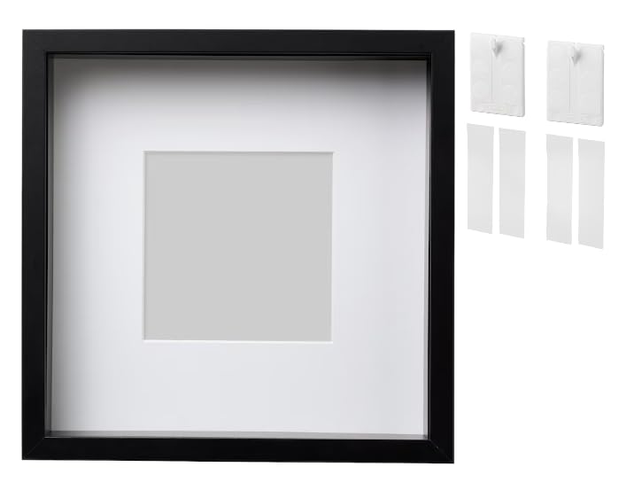 IKEA SANNAHED Frame, Black, 25 Cm X 25 Cm (604.591.23) and ALFTA Adhesive Hooks for Frames, White (903.828.44)