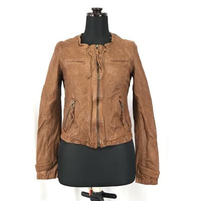 Jaqueta de Couro de Pele de Ovelha Feita na Itália Blusão Roupa Exterior Feminina P Marrom Motociclistas(USADO)
