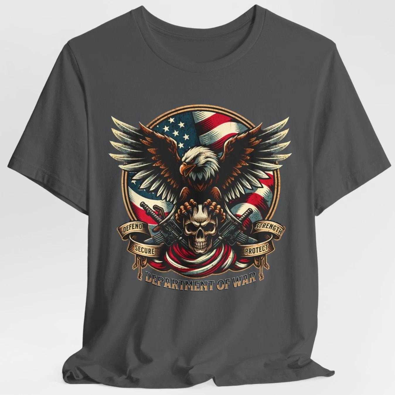 Department of War T-Shirt Bald Eagle Skull American Flag Military Patriotic S