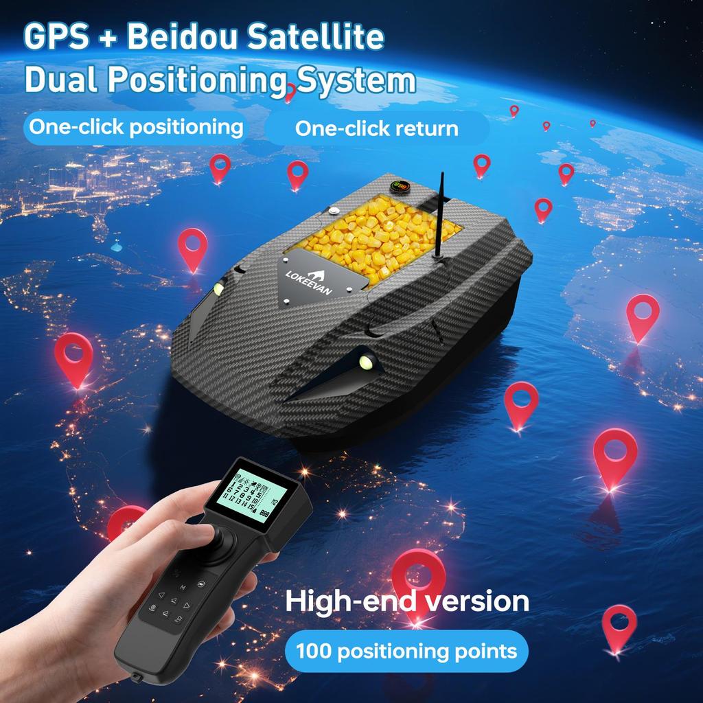 GPS Fishing Bait Boat LOKEEVAN D50B 590 Brushed Motor Dual 15600mAh Battery 2kg Load 500M Remote Control Night Light