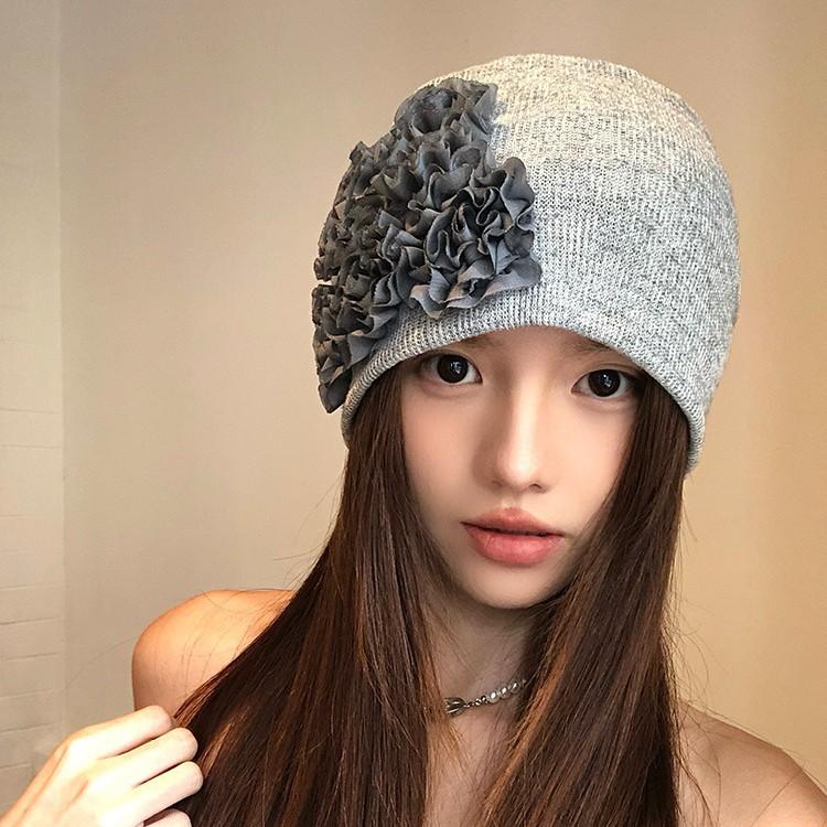Retro Three-dimensional Flower Stacking Hat Children's Summer Thin Spring and Autumn Knitted Cold Hat