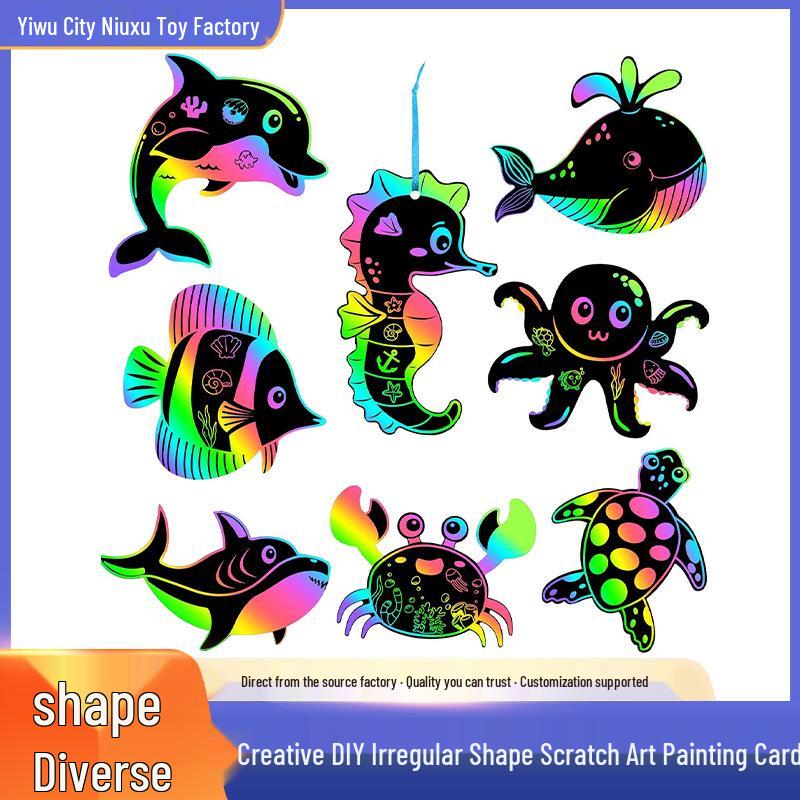 Deep Sea Creature Scratch Art Card: Creative Ocean Animal Hanging Ornament for Kids