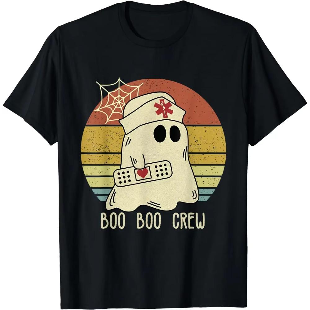 Boo Boo Crew Nurse Shirts Halloween Nurse Shirts for Women T-Shirt Short Casual  Daily Four Seasons Tees Shirts for Men