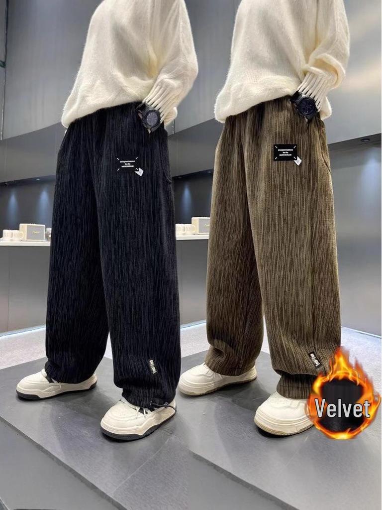 Boys' Spring/Autumn 2025 Velvet Sports Pants: Trendy, Loose Street-Style for Kids