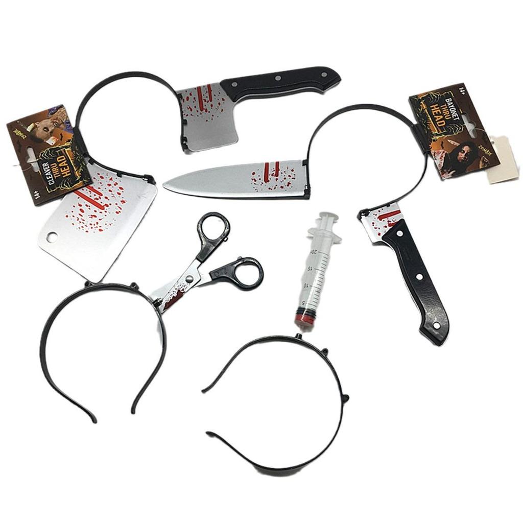 Halloween Cosplay Plastic Cleaver & Syringe Headband Set