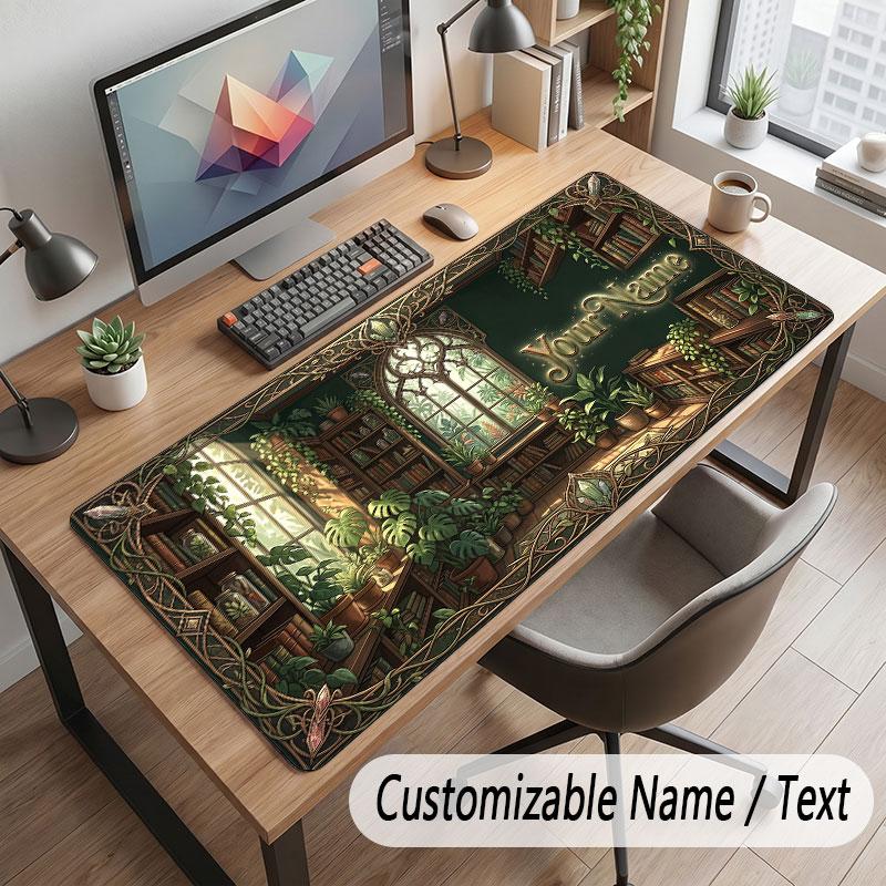 Nature Library Travel Theme Customized Mouse Pad Personalized Print Name Text Desk Mat For Home Office Table Decor