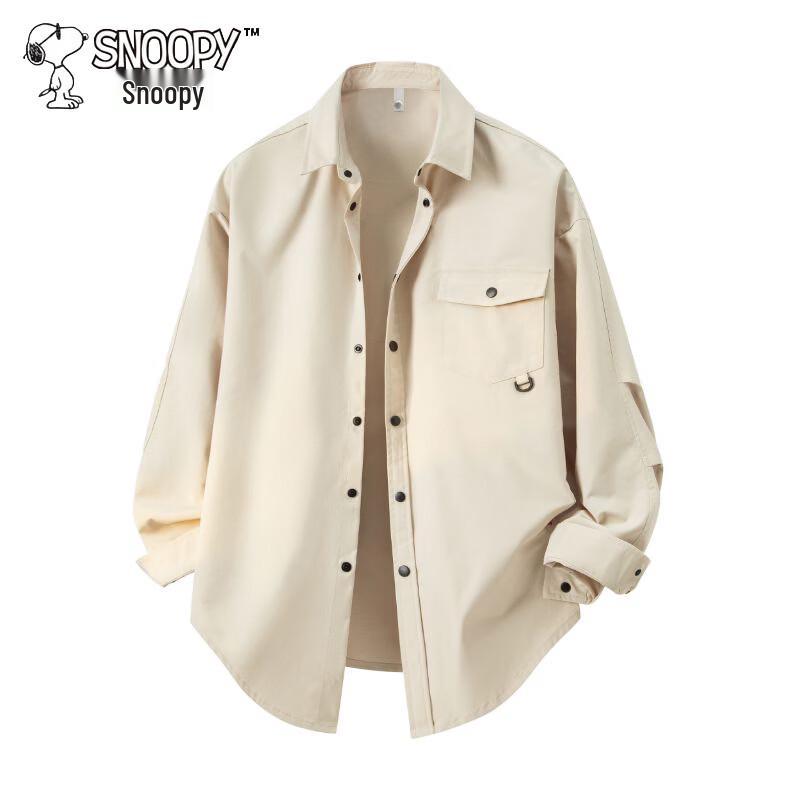 Snoopy Men's Solid Color Loose Fit Long Sleeve Shirt Jacket