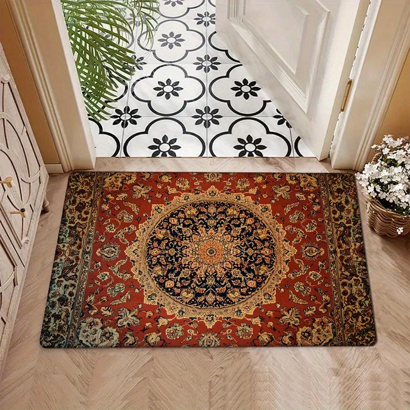 1pc Vintage Persian Carpet Pattern Door Mat - Classic Persian Design, Absorbent Non-Slip Polyester Area Mat, Kitchen Floor Mat