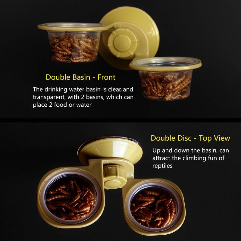 Reptile Water Dish Food Bowl Suction Cup Feeder Bowl Worm Anti-Escape Suitable for Gecko Tree for Frog Lizard Bearded Dr