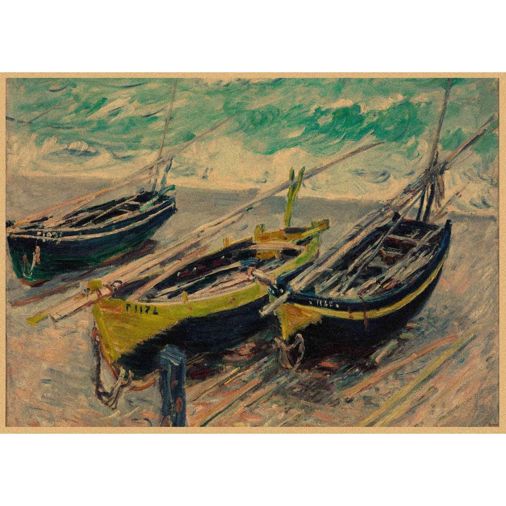 Monet Oil Painting Retro Kraft Paper Poster for Restaurant, Bar, Cafe Wall Decor