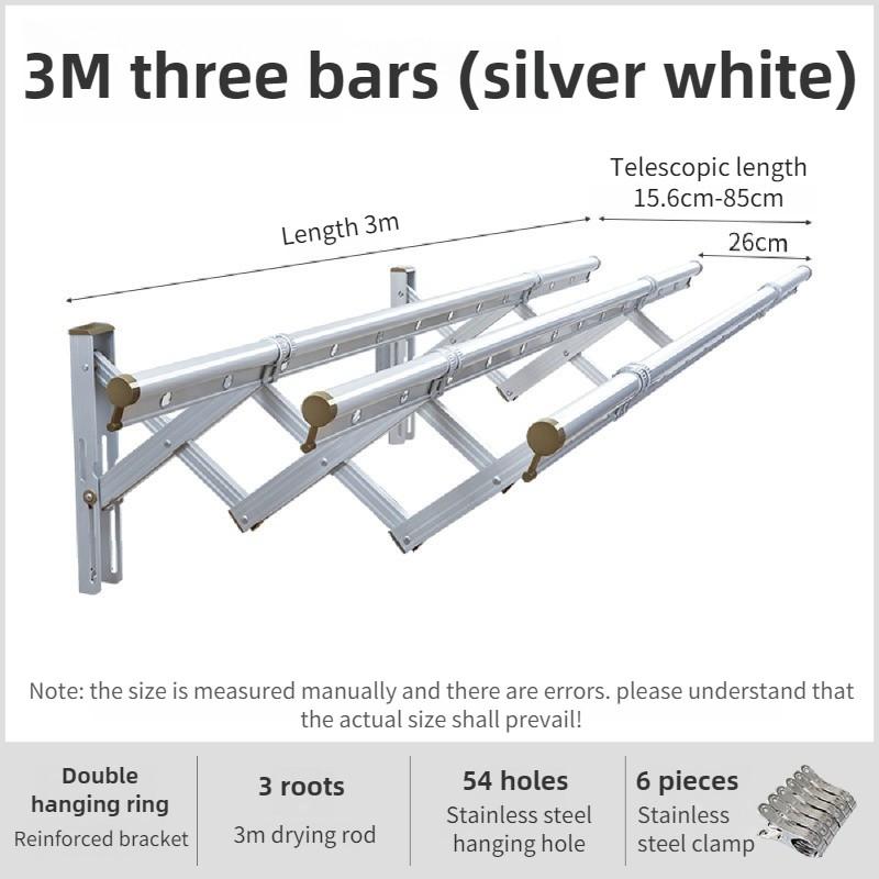 Balcony Retractable Laundry Rack Aluminum Alloy Thickened Laundry Drying Rack Outdoor Push-pull Flodable Clothes Rod