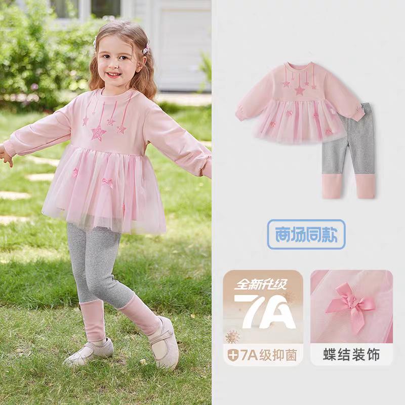 Girls Korean Autumn Long Sleeve Dress with Leggings Set 90