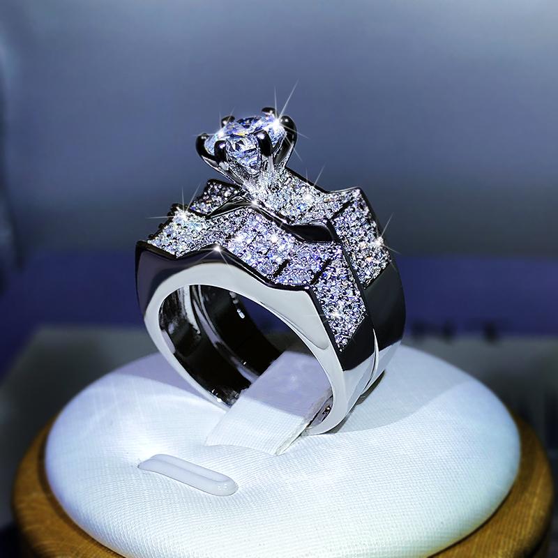 Sterling Silver Classic Fashion Six-Claw White Zircon Ring Set Ring Jewelry Gift Ladies Birthday Party