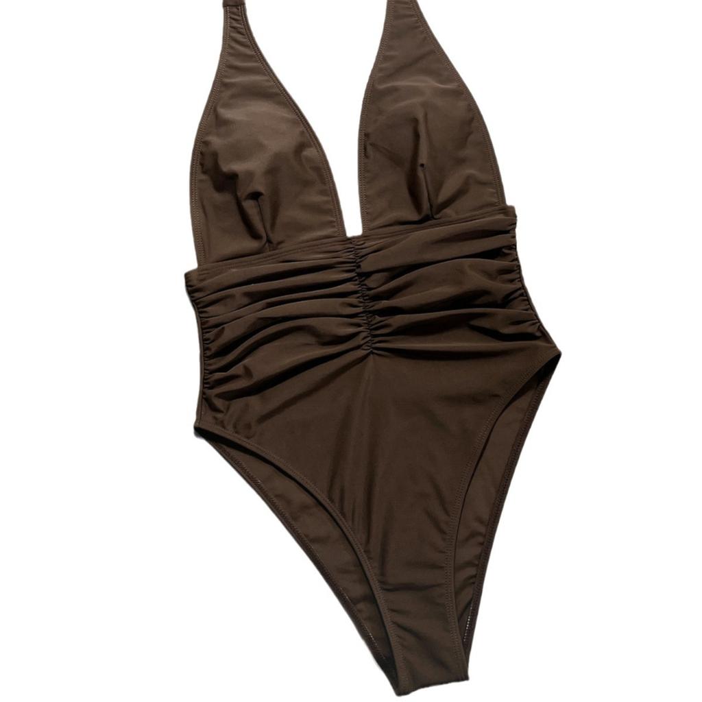 Women’s Sexy Deep V Monokini Bathing Suit Halter Backless Bikini Swimwear One-Piece Solid Color Swimsuit