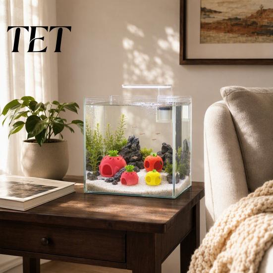 Aquatic Landscaping for Small Tanks Fruit Aquarium Hide Cave, Apple Pitaya Fish Tank Hideout, 3D Safe Shelter Water Pets Printed Decorative Betta And