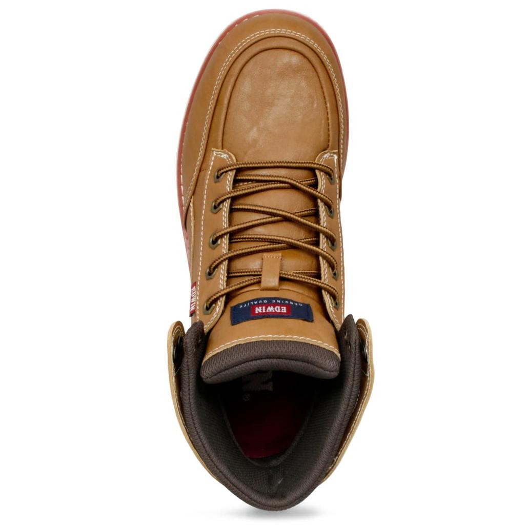 Edwin Waterproof Casual Sneaker PU Wide Premium Size Men's High-Top Boots, Lightweight, Boots, Leather, Fit, Material, Stylish, Lace-Up Boots, Camel,