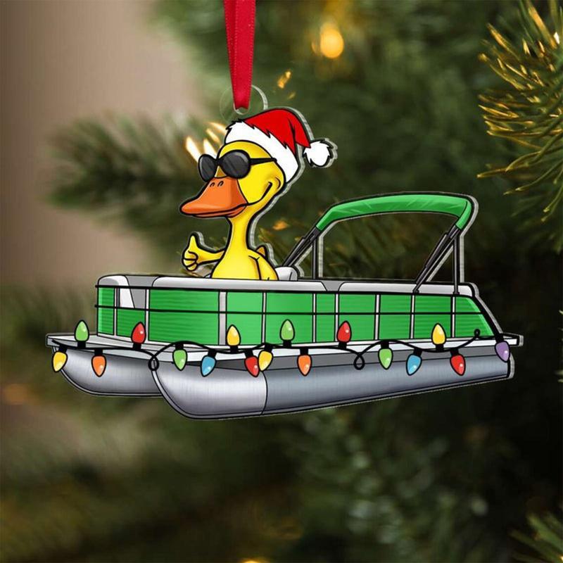 Christmas Tree Decoration Funny Duck Pontoon Boat Hanging Ornament For Christmas Tree Fireplace Door Wall