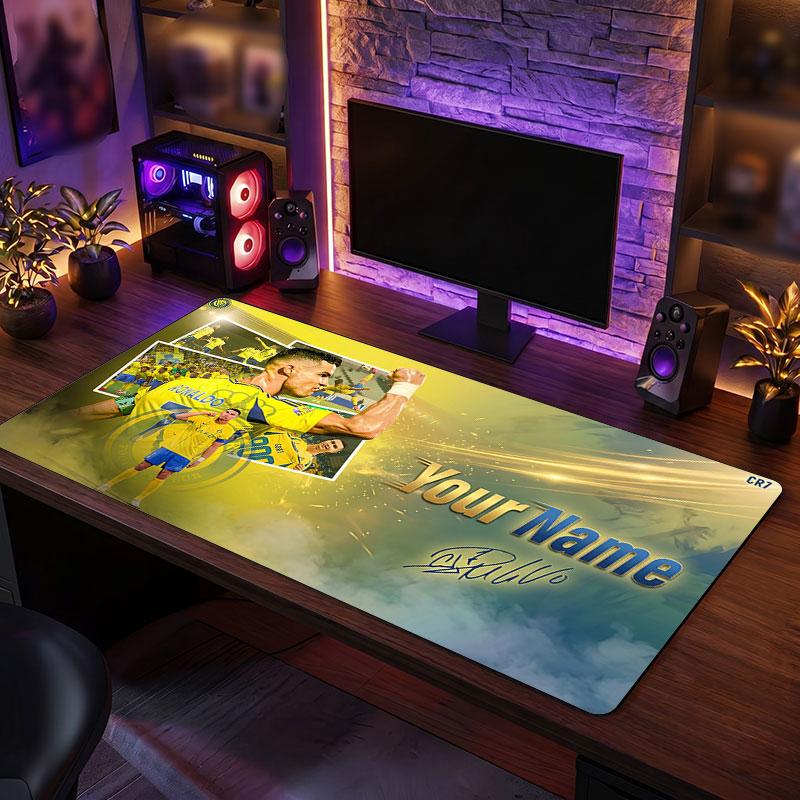 Tappetino Mouse Grande Personalizzato Cristiano Ronaldo, Stampa Testo Nome Personalizzato, Tappetino Scrivania Antiscivolo Logo Calcio Regalo Gaming
