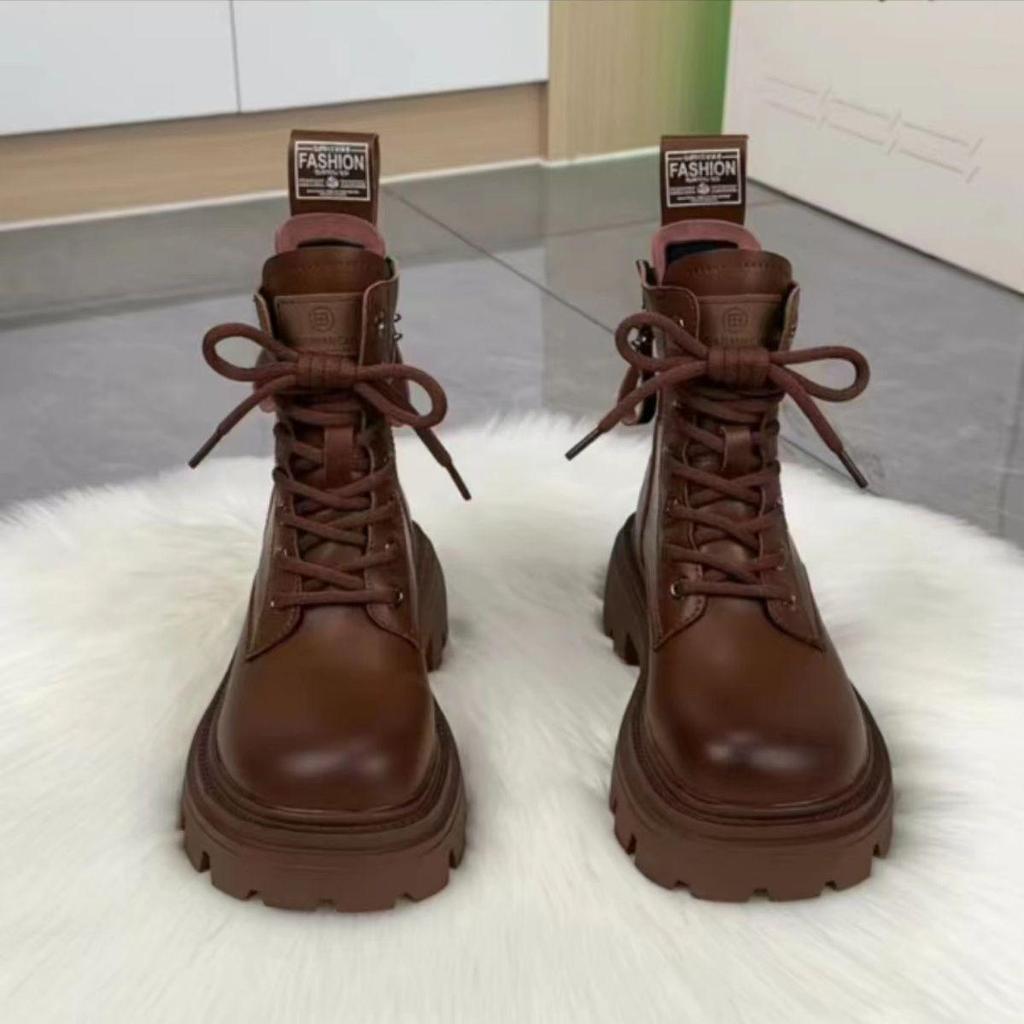 Women's Genuine Leather Martin Boots - Winter Velvet, Thick Warm, White Fur, Non-Slip, Wear-Resistant Snow Boots