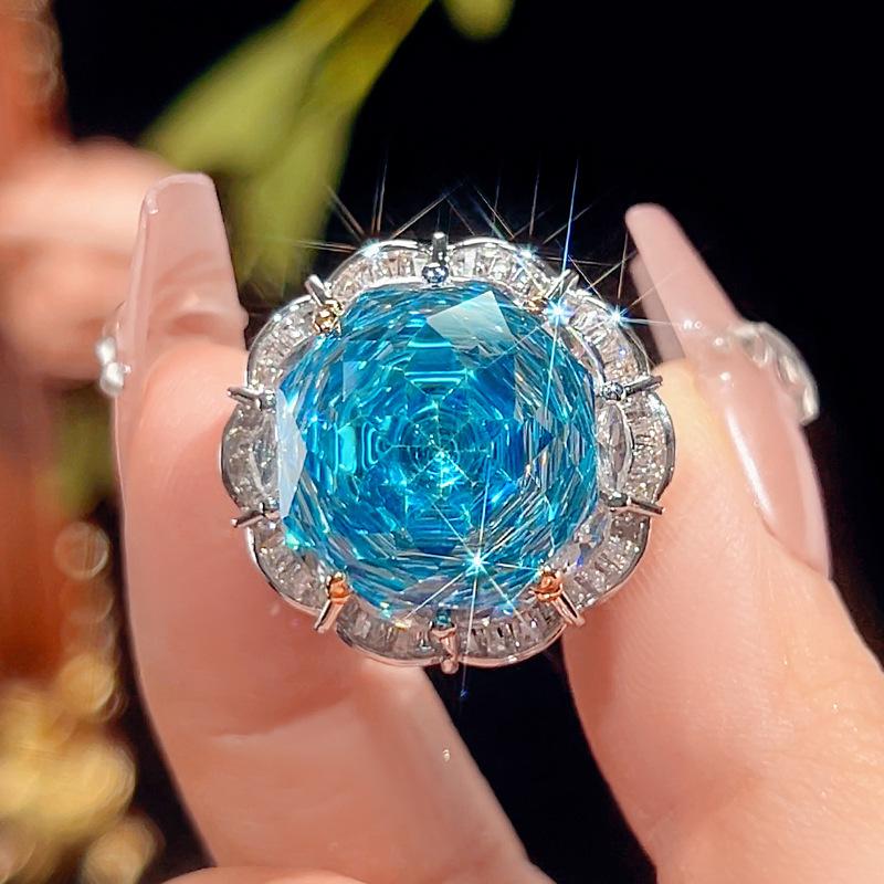 

Jewelry Copper Bottom Gold-Plated Rose Cut Sea Blue Temperament Light Luxury Suit Women 16-10Mm