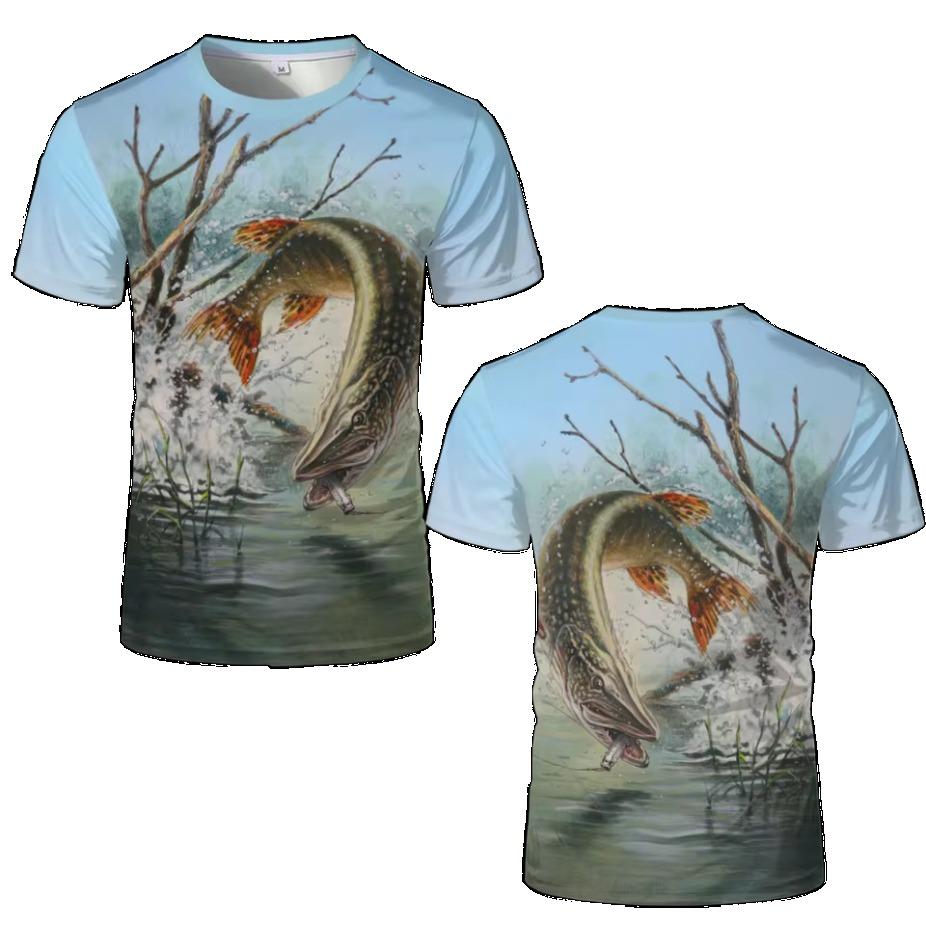 Letní Pánská Trička s Krátkým Rukávem s Módním Ležérním 3D Potiskem Kapra