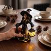 Witch Decoration Lamp 2Pcs Halloween Night Figurine with Lantern Lamp Holding Resin Statue LED Glowing for Tabletop Decor